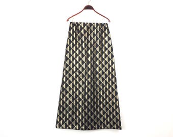 70s Vintage Black Maxi SKIRT - Silver Gold Sparkle Long Full Length Skirt Evening Skirt - Size UK 10 12 High Waist 28" - a RIDELLA Model