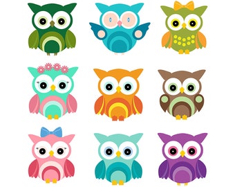 Happy OWLS Clip Art. Digital Owls Clipart. Cute Owls Clipart.