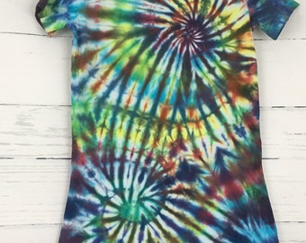 Ladies Small Medium Rainbow Swirl Tie Dye V-Neck Cover Up Beach Lounge Dress