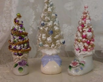 Vintage Porcelain Baby Bootie Bottle Brush Tree