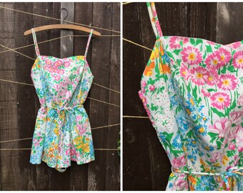 vintage Midcentury floral Swimsuit Playsuit bathing suit by Gabar // retro swimsuit // floral 1960s romper