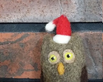 Owl Ornament Christmas Needle Felted Wool