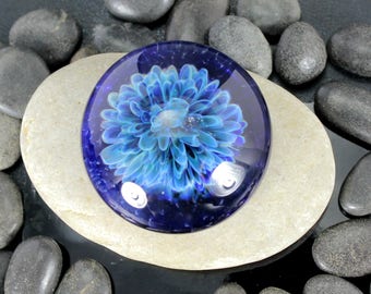 Blue Flower Lampwork Glass Cabochon - 36mm - Jewelry Making Supply