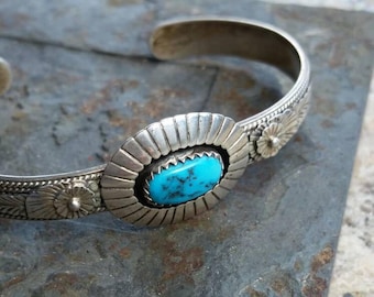Sterling Silver Navajo Concho Turquoise Cuff Bracelet