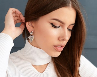 Dangle earrings, Earrings for Women, Triangle earrings, Geometric earrings, Geometric jewelry, Silver plated earrings, Womens earrings, Gift