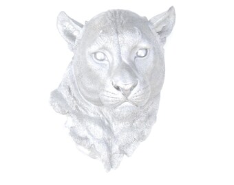 FAUX TAXIDERMY- Metallic Silver Mountain Lion - Wall Mount - Panther Mount ML10