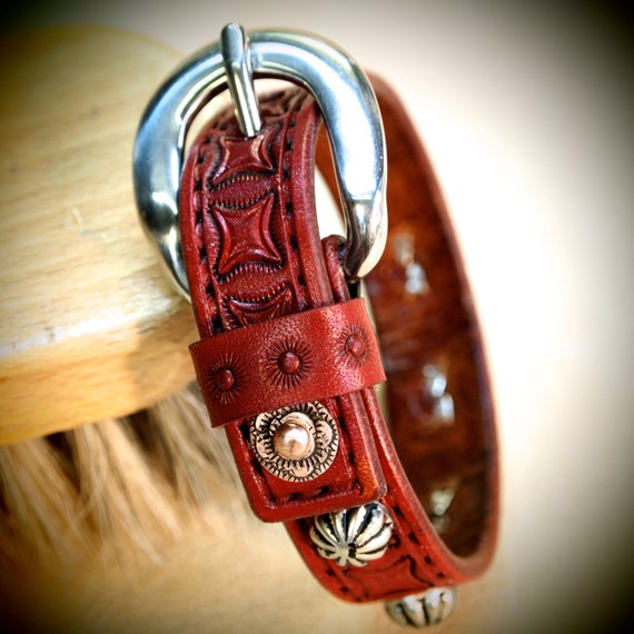 Red Leather bracelet cuff Lean and Sexy Cowboy western style wristband made for YOU in USA by Freddie Matara!