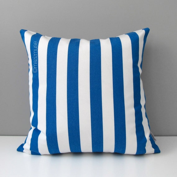 Cobalt Blue & White Striped Pillow Cover Modern Outdoor
