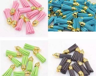 Suede leather tassels with gold tone end connector, multiple colours available