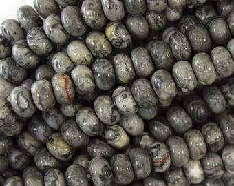 8mm gray leopard skin jasper rondelle beads 15.5" strand 40459