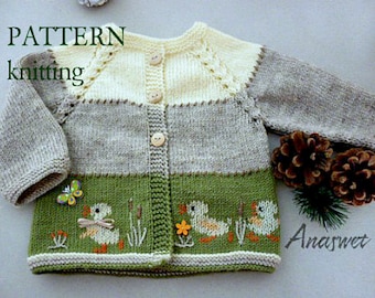 Knitting pattern baby cardigan with ducklings.P005