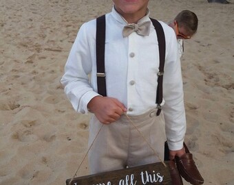 Boys linen suit. Beautiful ring bearer outfit. Boy special occasion wear in linen. Boys weeding outfit, bow tie. Suspenders (separately)