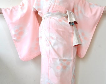 Pink nagajuban/womens long kimono robe/vintage japanese underkimono/kimono gown dress/duster coat/pink long robe/long pajamas