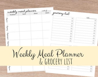 Meal Planner & Grocery List Printable, Menu Planner Printable, Shopping List Printable, Meal Plan Printable, PDF Printable, INSTANT DOWNLOAD