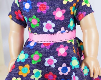 DRESS Tunic Purple with Flowers and Pink LEGGINGS Hairbow and Three Boots Shoes Options for American Girl or 18 inch Doll
