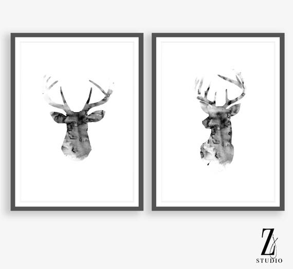 Scandinavian print reindeer head stag print black Scandinavian print reindeer head stag print black