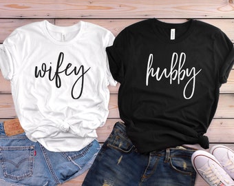Honeymoon T-Shirts, Wifey Tshirt, Hubby Shirt, Married Couples, Cute Wedding Present, Gift Christmas, Hubby Wifey Shirts, Groom Shirts, SPD