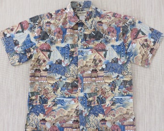 Hawaiian Shirt COOKE STREET Honolulu Hipster Aloha Shirt Asian Inspired Japanese Gardens Mythical Creatures Men - L - Oahu Lew's Shirt Shack