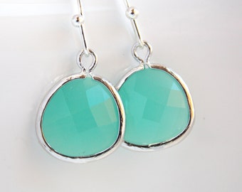 Green Earrings, Mint Earrings, Aqua Earrings, Glass Earrings, Silver, Wedding, Bridesmaid Earrings, Bridal Earrings Jewelry, Bridesmaid Gift