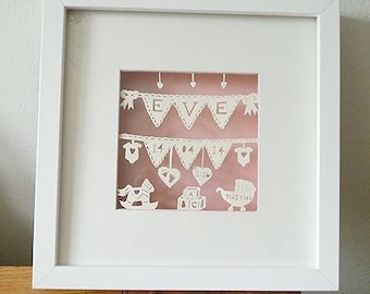Personalised Papercut New Baby or Christening giftPaper cutting hand made and hand cut