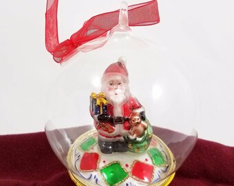 Santa Claus Mercury Glass Diorama Christmas Ornament Holiday Decor 4" Ball Globe