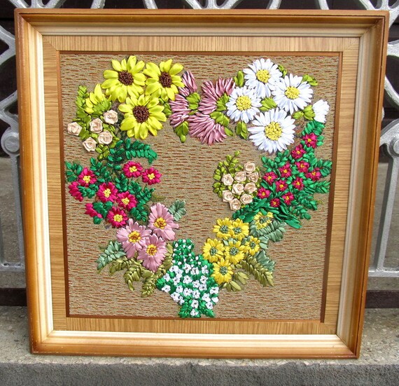 Ribbon Embroidery Tapestry Floral Wreath Ribbon Embroidery Tapestry Floral Wreath