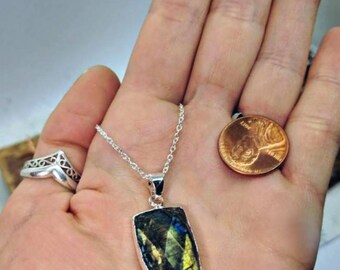 Faceted Labradorite Silver plated long Necklace/Unique Bohemian Accessory/Silver-Plated 24" chain