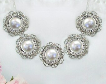 Wedding Necklace, Pearl Silver Crystal Bridal Necklace, wedding Jewelry, Ivory Pearl necklace or White Pearl, Vintage Style, Bridal Jewelry