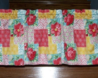 NEW! Pioneer Woman Patchwork Valance Curtain Kitchen Cookware Utensils 60" Wide Dishes Cookware Utensils