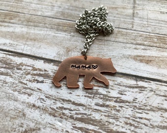 Mama bear hand stamped necklace