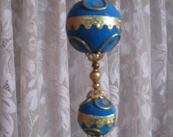 Vintage Retro GORGOUS Beaded Christmas Ornament-Walco-Blue