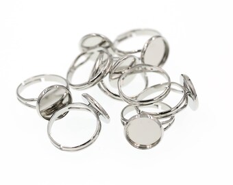 10PCS of 12mm Stainless Steel Tone Brass Ring Blanks, Ring Tray, Fully Adjustable Ring Blanks