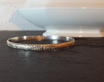 Sterling Silver Floral Vine Bangle Bracelet