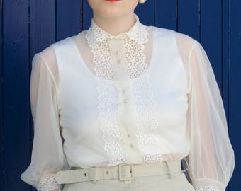 1950's sheer nylon lace edged blouse