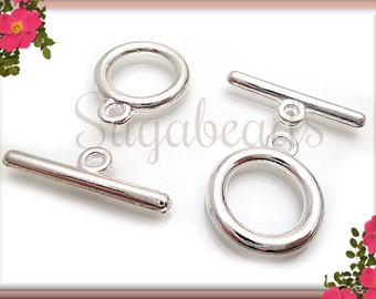 6 Silver Plated Round Smooth Toggle Clasps