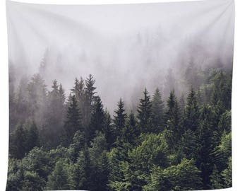 Tapestry Wall Hanging Misty Forest Tapestry Starry Tapestry Forest Tree Tapestry Bedspread Throw Blanket Home Room Wall Decor