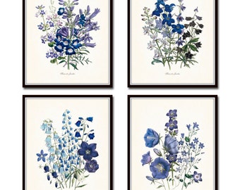 Fleurs de Jardin Print Set No. 13, Botanical Print, Giclee, Art Print, Antique Botanical Prints, Blue Flower Prints, Purple Flowers, Prints