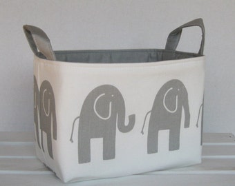 Organizer Storage Fabric Bin Basket Bucket Container Organization - Ele Elephant - Gray on White