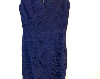 Vintage Designer Dress - 1990s Vintage - Navy Pleated Silk Dress - Bust 84cm