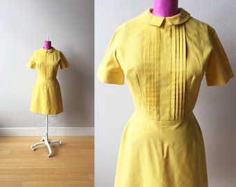 Summer Days Canary Yellow 1960s Mod Scooter Dress with Peter Pan Collar