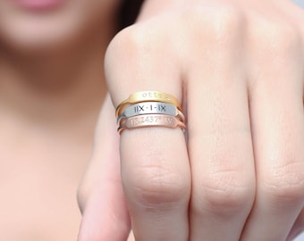 Roman Numeral Ring • Location Coordinates Ring • Pet Memorial Jewelry • Personalized Pet Lover Ring • Mom Gift • Personalized Gift • RM27F31