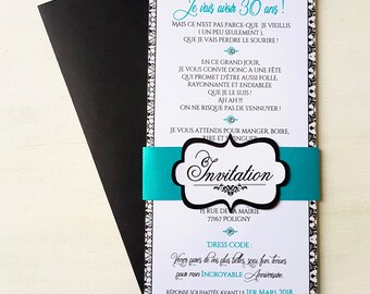 Elegant black & TURQUOISE rhinestones - your big day wedding invitation