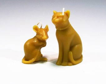 Beeswax Cat and Mouse Candles Handcrafted Candles Honey Scented Candles Eco Friendly Candles