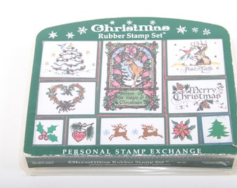 Christmas, Rubber Stamp Set, Personal Stamp Exchange, USA, Stanpin Up, Vintage, Card Making, Nostalgia ~ 170627