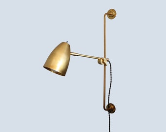 Articulating brass lamp • Irwin • Task Sconce • Plug in wall light • Industrial Modern • Plug in wall sconce