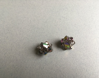 Vintage Glass Aurora Borealis Clip Earrings