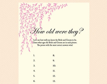 How old were they, guess how old, picture, photo game Bridal Shower card, pink willow tree Bridal Shower, Bachelorette, Wedding Shower BS35