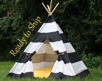 Black and White Kids Tent, Tent for Kids, Can Include Window, Teepee Play Tents, Childrens Teepee, Tee Pee,, Kids Teepee Ready to Ship