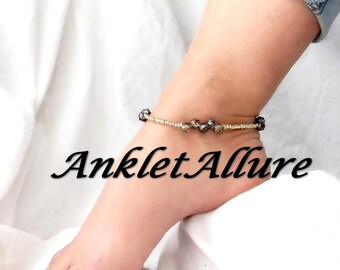 Gold BEADED Anklet Ankle Bracelet Dark PURPLE Crystal Anklets for Women GUARANTEED