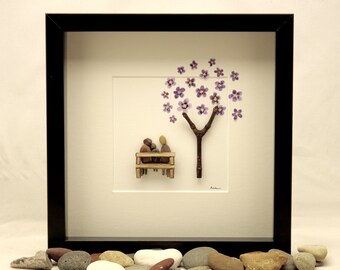 Pebble art, family of three, unique family gift, fathers day gift, birthday, customised family art work, pebble art, mother's day gift.